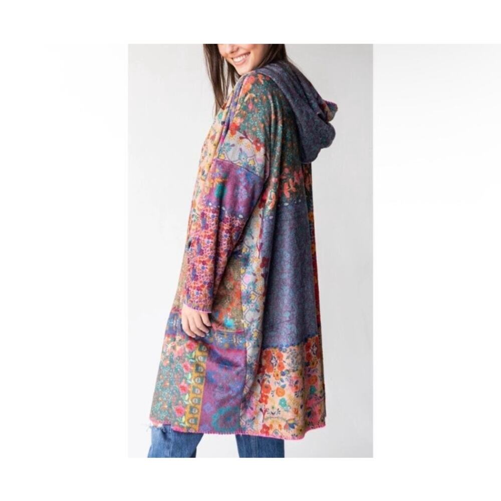 Natural Life Sz S/M Cozy Blanket Kimono Patchwork Floral Print Hood & Pockets - Picture 2 of 16